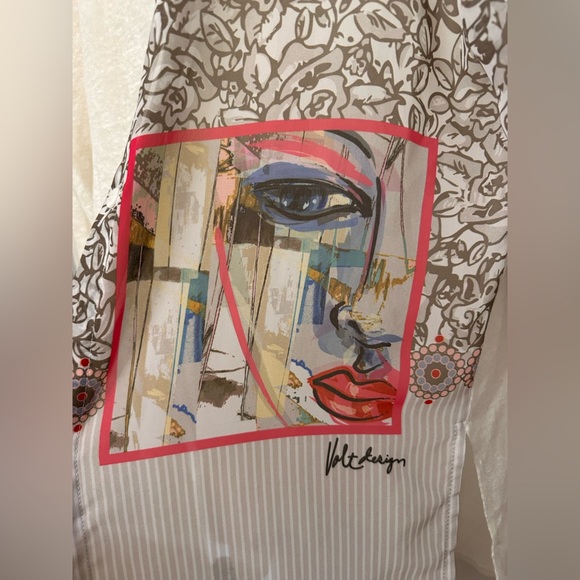 Volt Design Abstract Front Design Sheer Chemise Button Down Tunic Shirt NWOT - Picture 3 of 5
